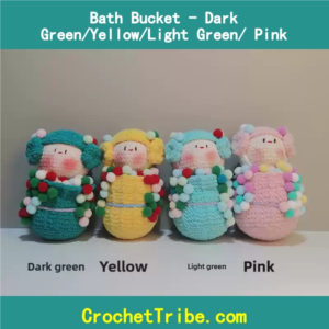 Handmade Bath Bucket – Vibrant Colors in Dark Green, Yellow, Light Green & Pink