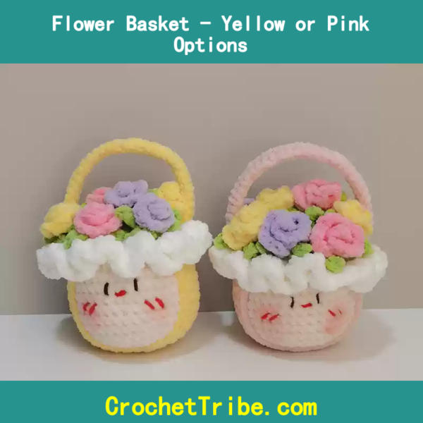 Handmade Flower Basket in Yellow or Pink – 100% Artisan Craftsmanship