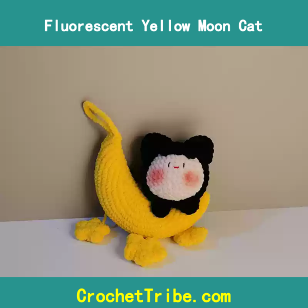 Handmade Fluorescent Yellow Moon Cat – Unique Glow-in-the-Dark Decor