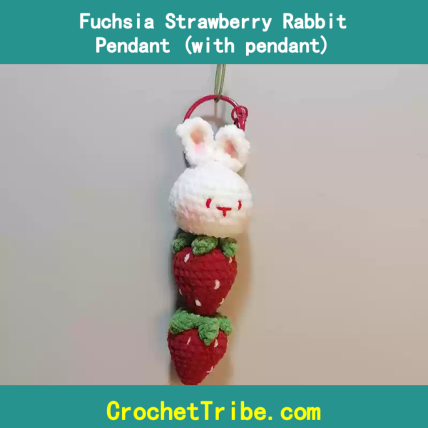 Handmade Fuchsia Strawberry Rabbit Pendant – Whimsical Charm in Every Detail