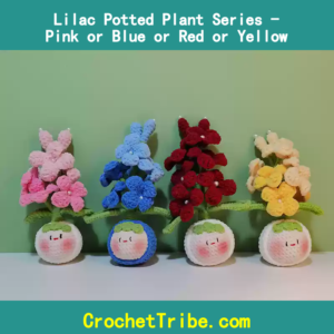 100% Handmade Lilac Potted Plant Series – Vibrant Pink, Blue, Red & Yellow Blooms