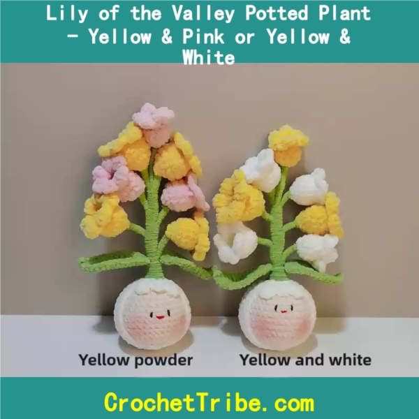 Handmade Lily of the Valley Potted Plant – Vibrant Yellow & Pink or Elegant Yellow & White Blooms