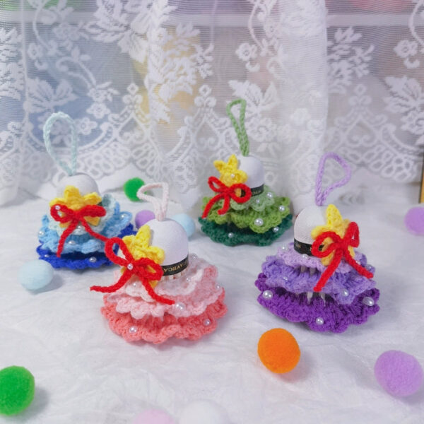 DIY Crochet Christmas Tree Ornament Kit, Handmade Feather Ball Keychain, Woven Bag Charm Gift - Image 11