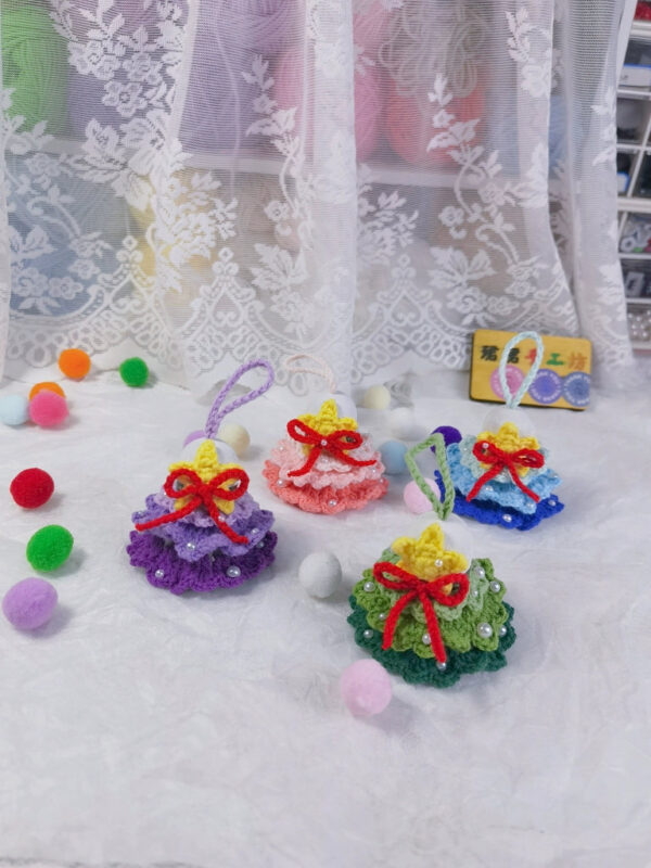 DIY Crochet Christmas Tree Ornament Kit, Handmade Feather Ball Keychain, Woven Bag Charm Gift - Image 3