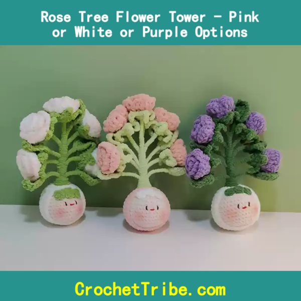Handmade Rose Tree Flower Tower – Stunning Pink, White, & Purple Blooms