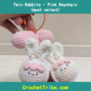Charming Twin Rabbits Pink Keychain – 100% Handmade Elegance